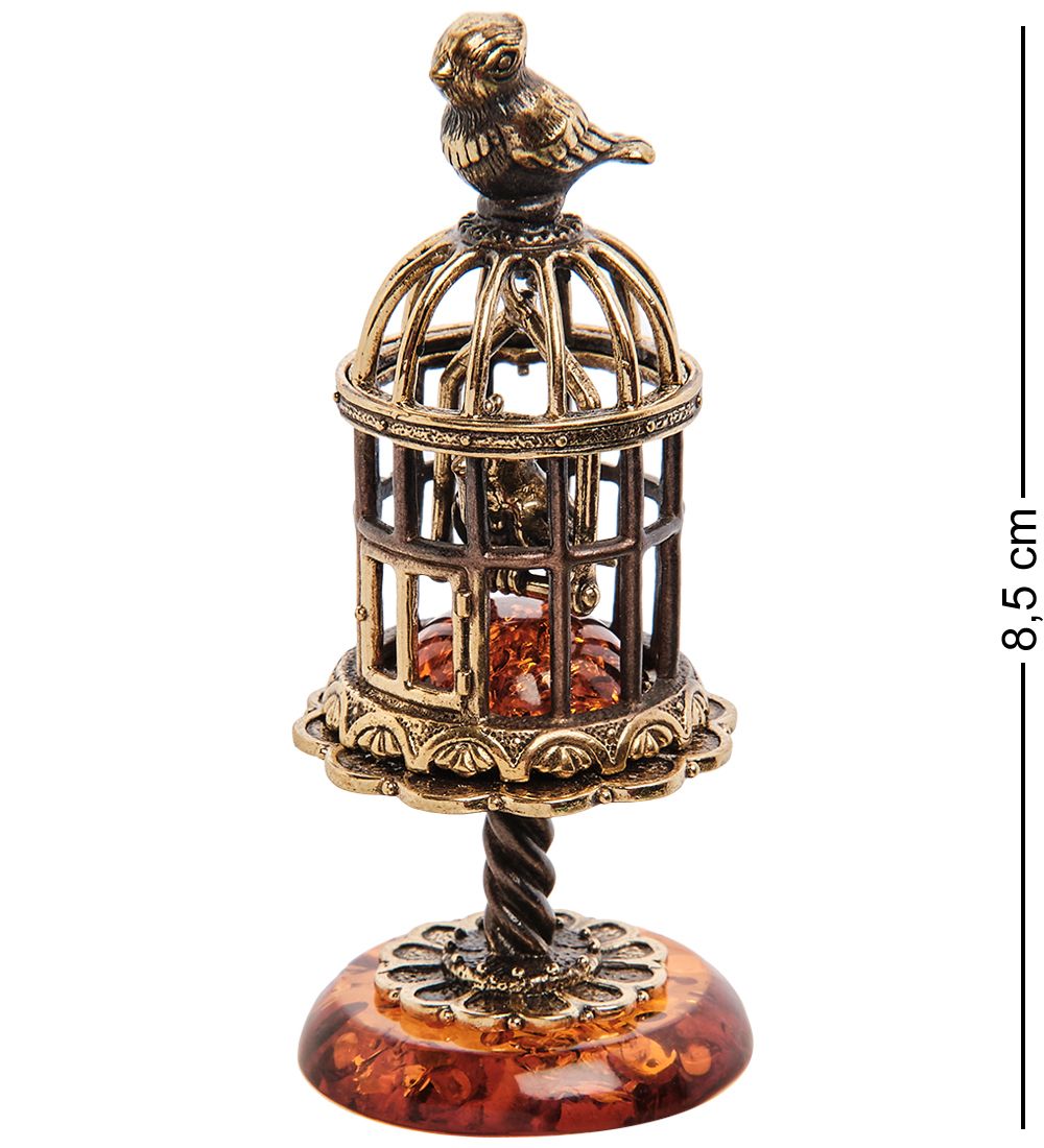 Народные промыслы AM-3166 Фигурка «Птичка в клетке» (латунь, янтарь)