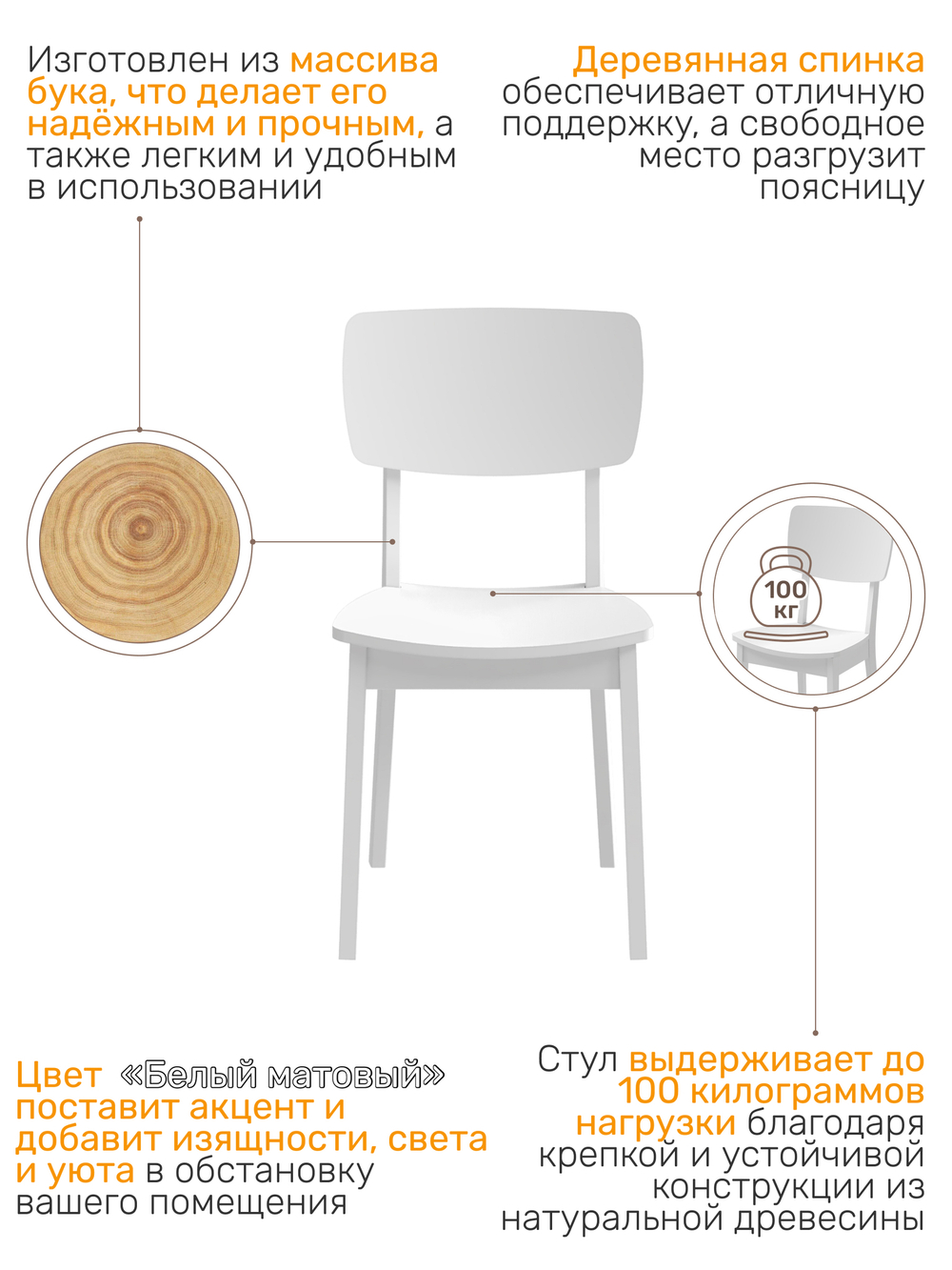 Стул деревянный DAFNA 2, белый матовый