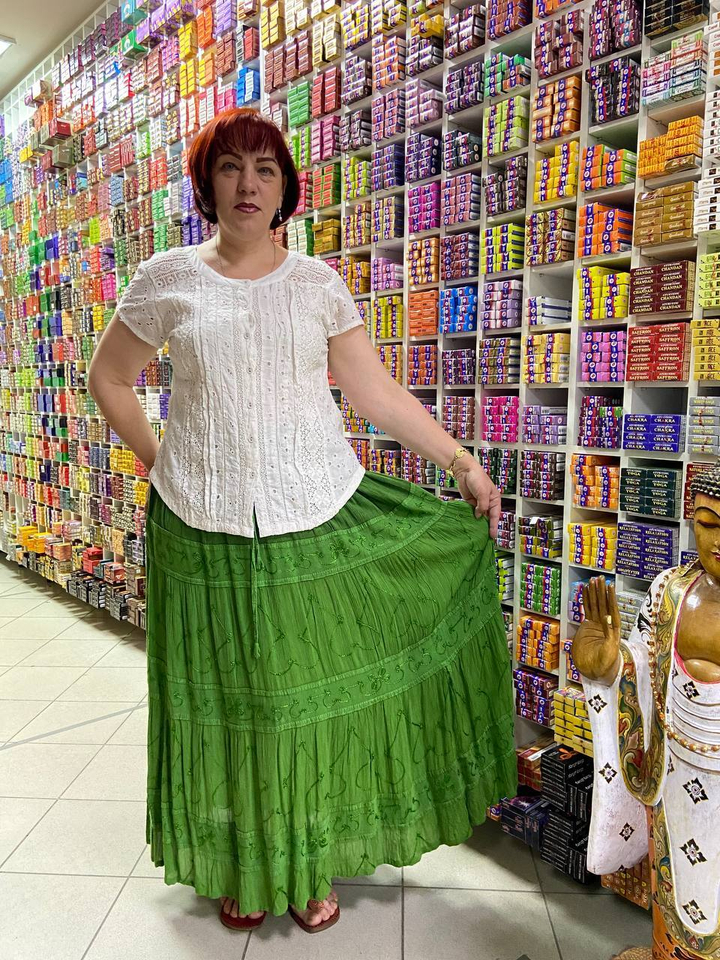 Юбка с вышивкой вискоза, цвет зеленый, длина 100 см, free size (50-56)