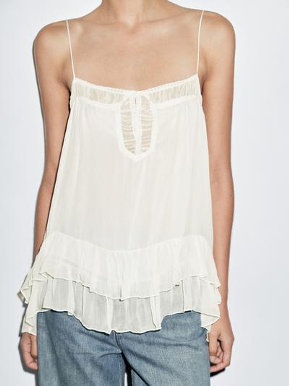 Massimo Dutti Топ свободного кроя на бретелях с воланами, белый