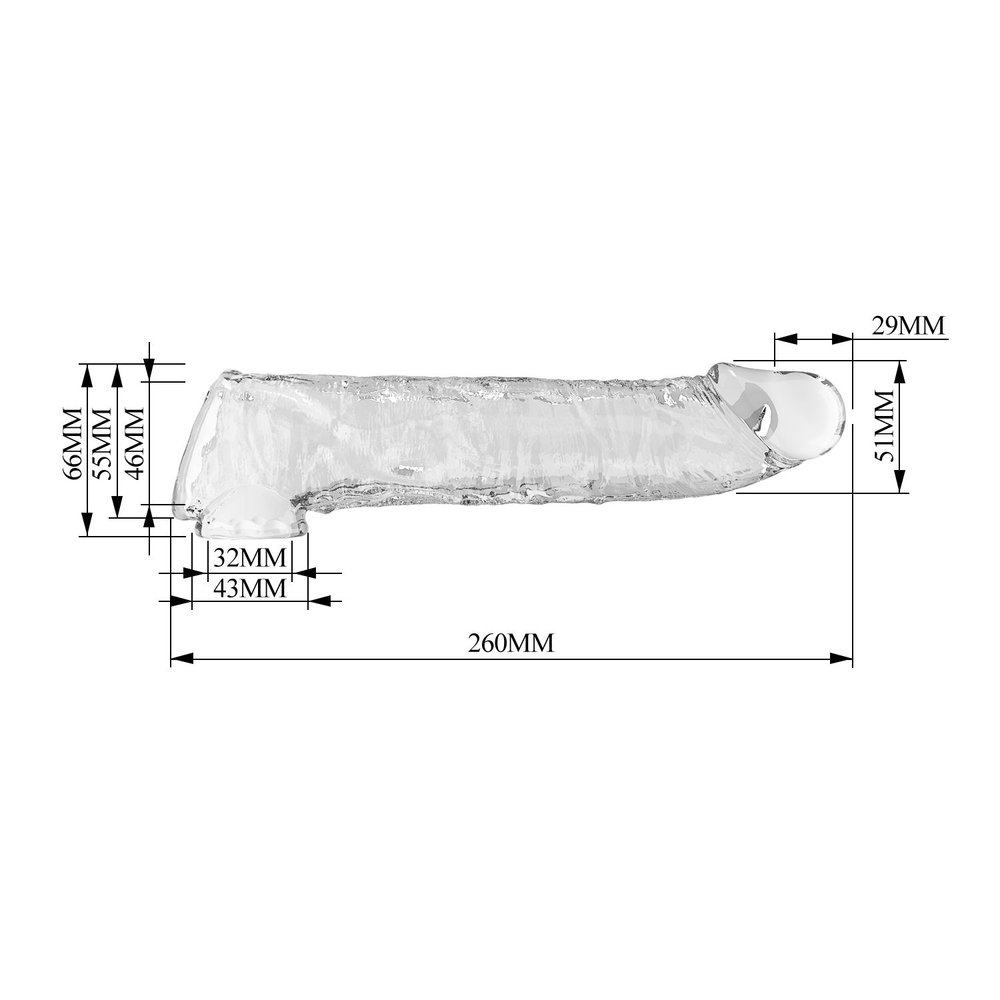 Прозрачный фаллоудлинитель с подхватом мошонки Silas - 26 см. (Цвет: прозрачный)