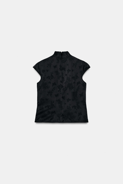 ZARA АТЛАСНЫЙ ТОП С КОНТРАСТНОЙ ОТДЕЛКОЙ И ЗАСТЕЖКОЙ, ЧЕРНЫЙ