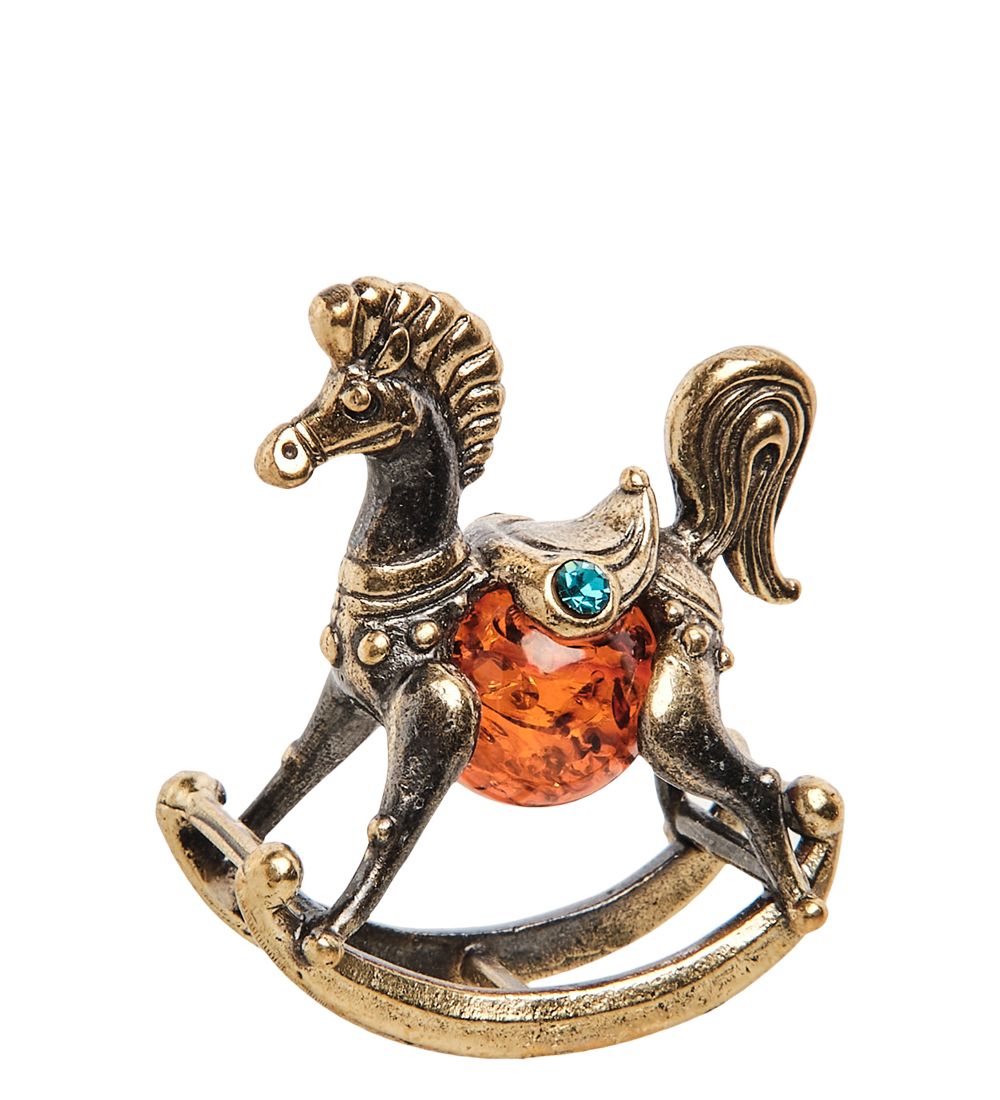 Народные промыслы AM- 414 Фигурка «Лошадка-качалка» (латунь, янтарь)