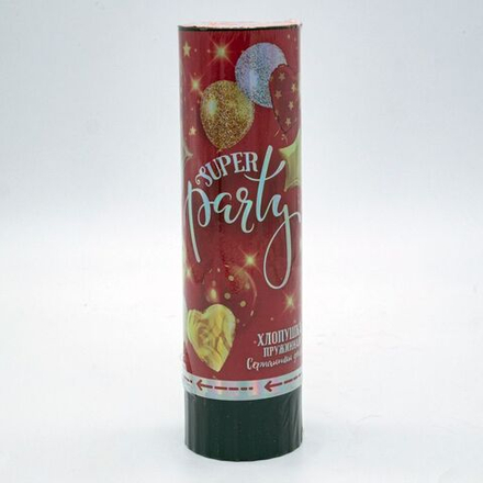 Хлопушка пневматическая 16см "Супер Пати" серпантин фольга, красная