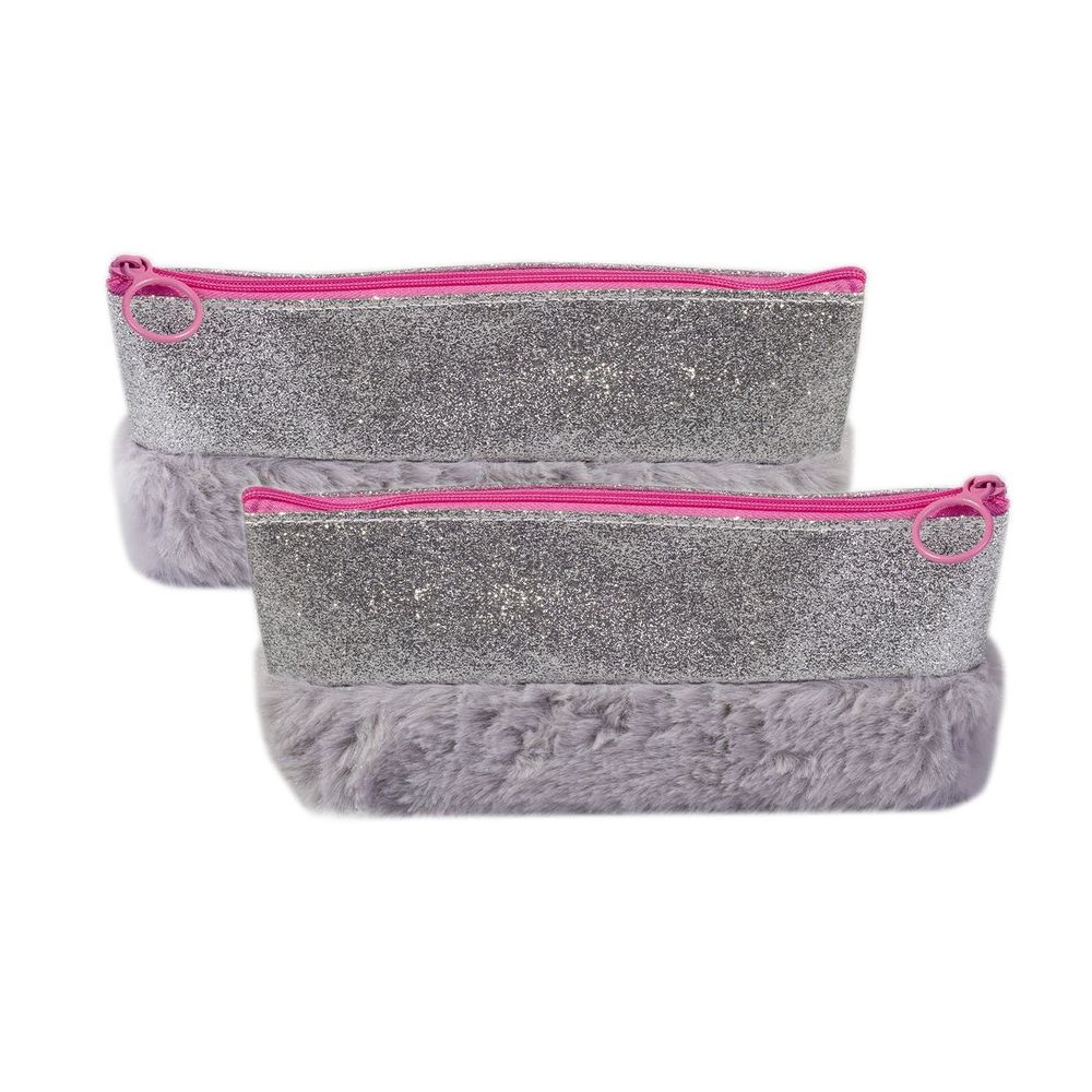 Пенал - косметичка Alingar, ПВХ-мех, молния, блестящий, 210 х 80 х 45 мм, "Selebrity", серебро