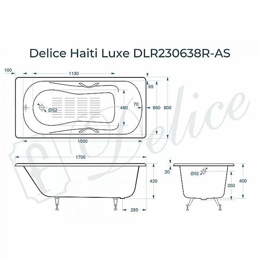 Ванна Delice Haiti Luxe Elite 170х80 DLR230636R-AS 170х80 белая