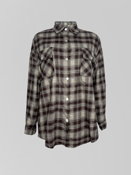 Рубашка Lan Lan 8320 удлиненная в клетку с надписью на спине