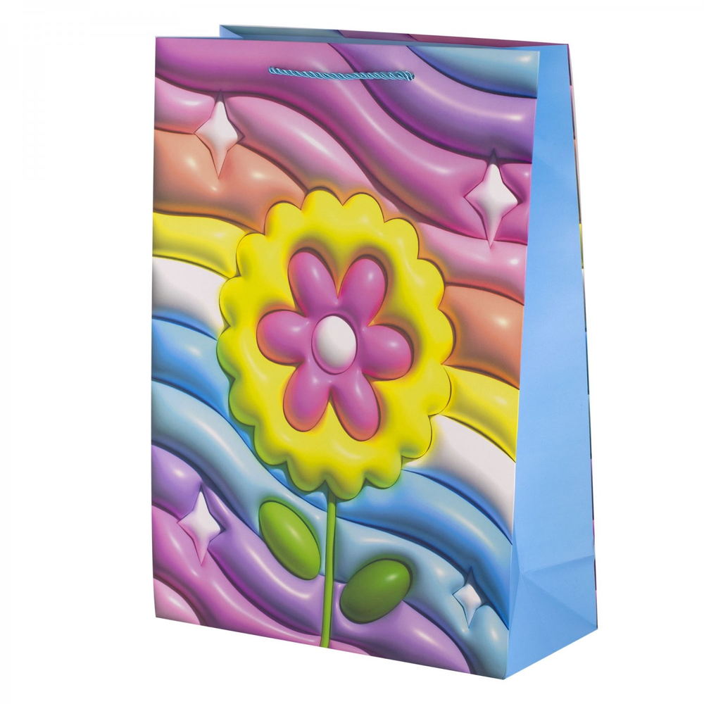 Пакет подарочный бумажный Alingar, (XL) 31х40х12 см, вертикальный, "Объемные цветочки", матов. ламинация, эффект 3D, ассорти