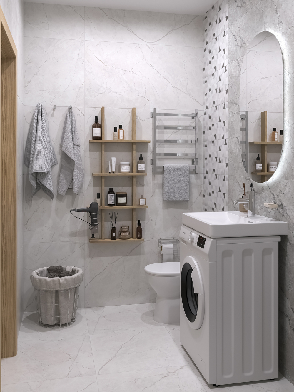 Корзина для белья DIWO Смоленск П16067 40 л, напольная, хром, круглая, металл, текстиль