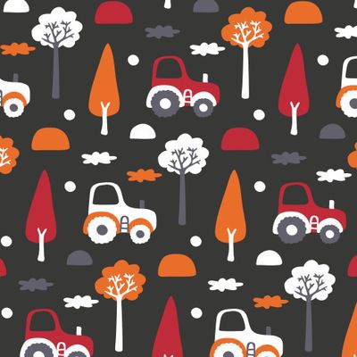 Buy baby fabric hand drawn cars tractor black