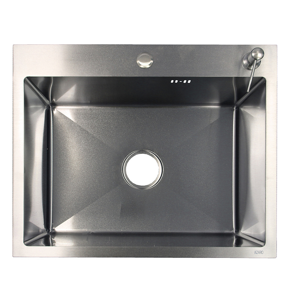 Кухонная мойка AZARIO NICOLE 600х500х220 нержавеющая сталь, в комплекте сифон, диспенсер,коландер, серебро соты (AZS6050H)