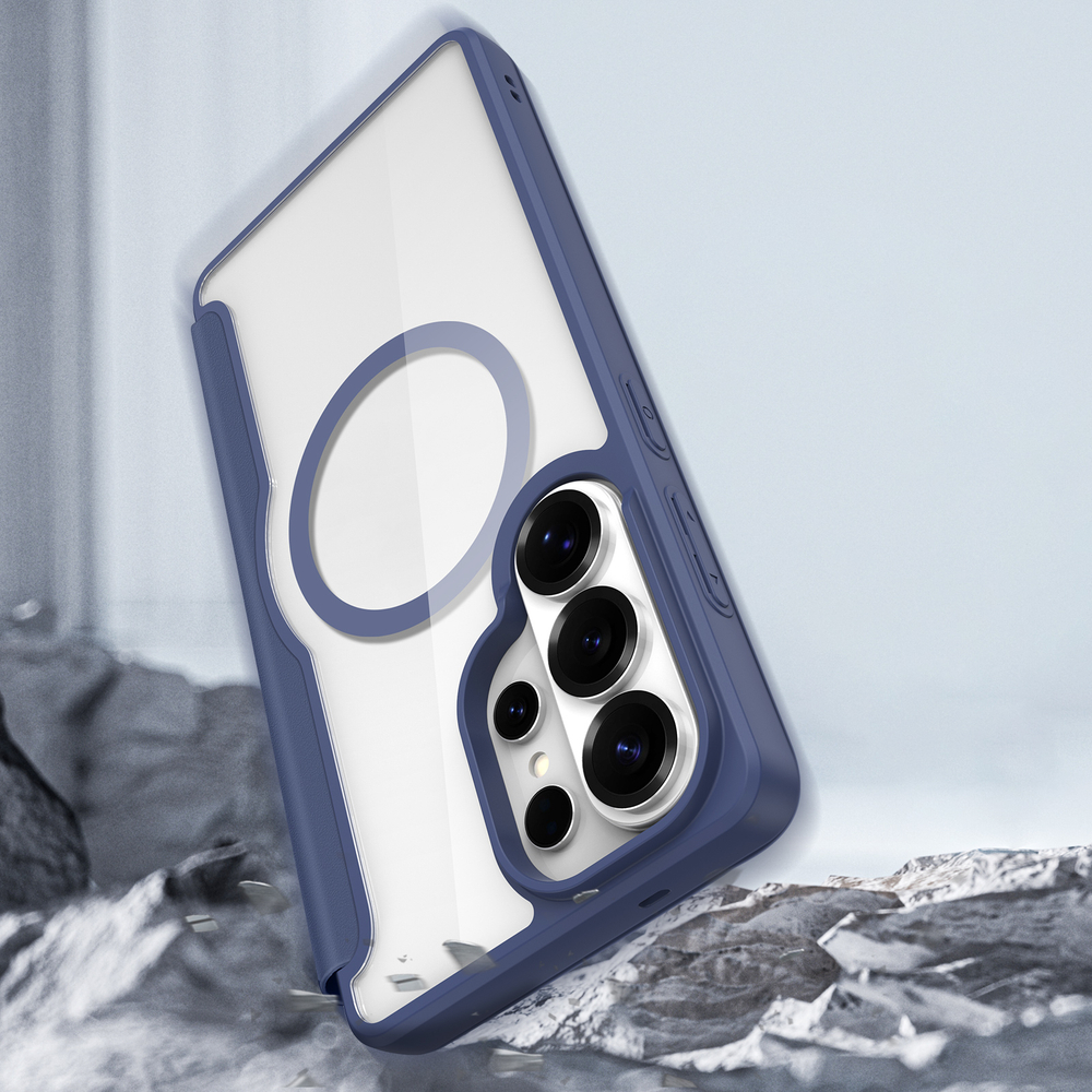 Чехол книжка синего цвета с MagSafe для Samsung Galaxy S26 Ultra, серия Skin X Pro Series от Dux Ducis