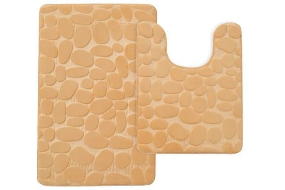 Набор ковриков для ванной и туалета с эффектом памяти Home One рельефный 50х80, 50х60 U-shape, бежевый