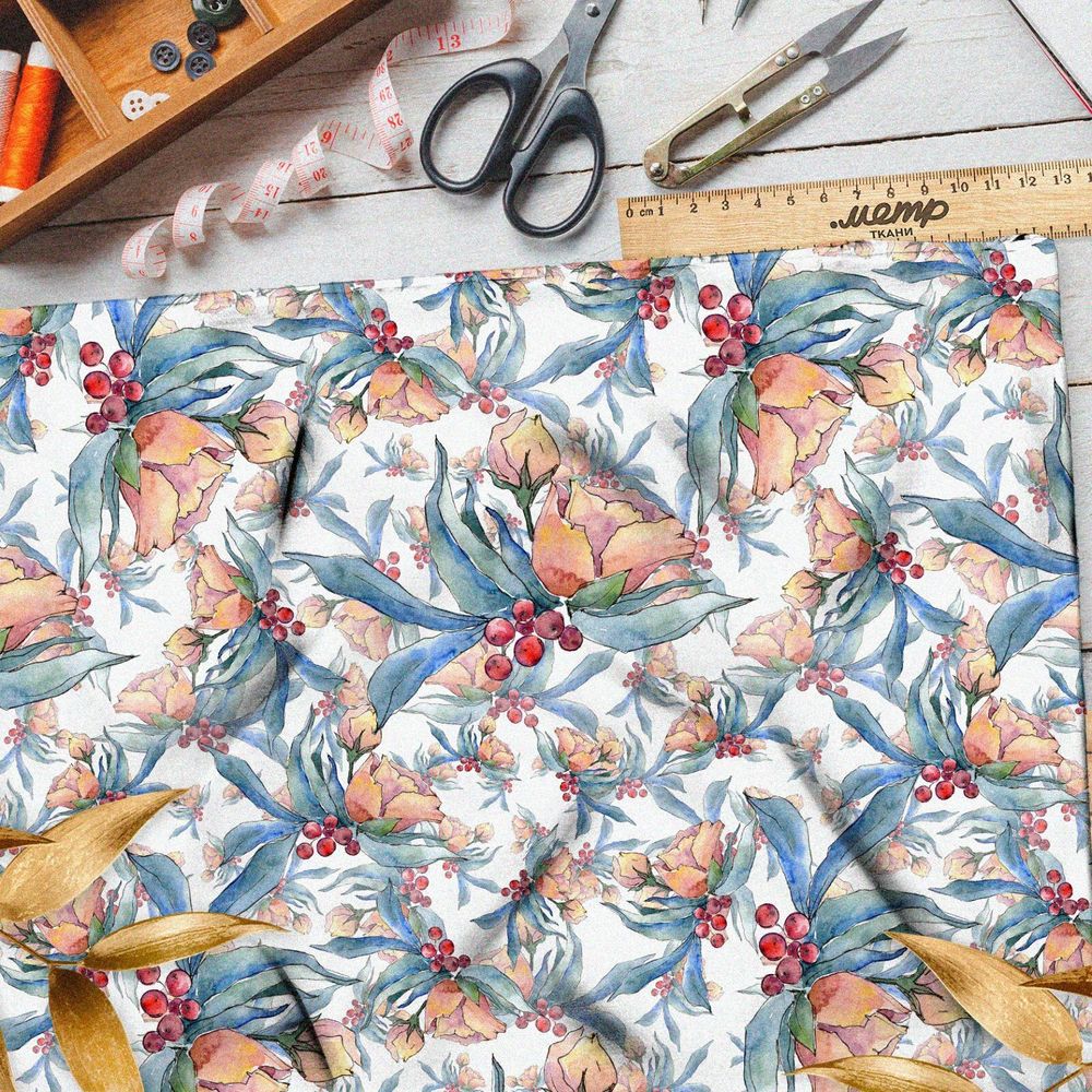 Ткань атлас восхитительная цветочная смесь летней