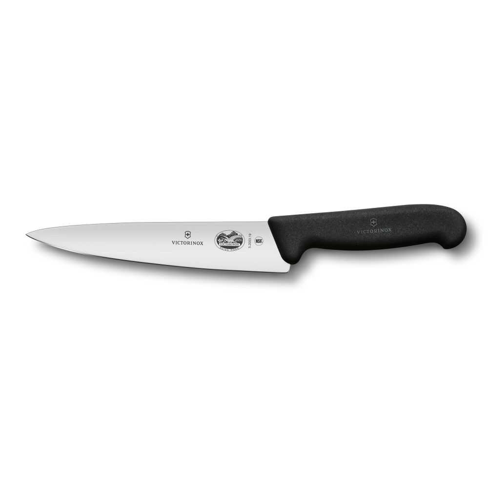 Фото нож разделочный VICTORINOX Fibrox с лезвием из нержавеющей стали 19 см и рукоятью из пластика чёрного цвета с гарантией