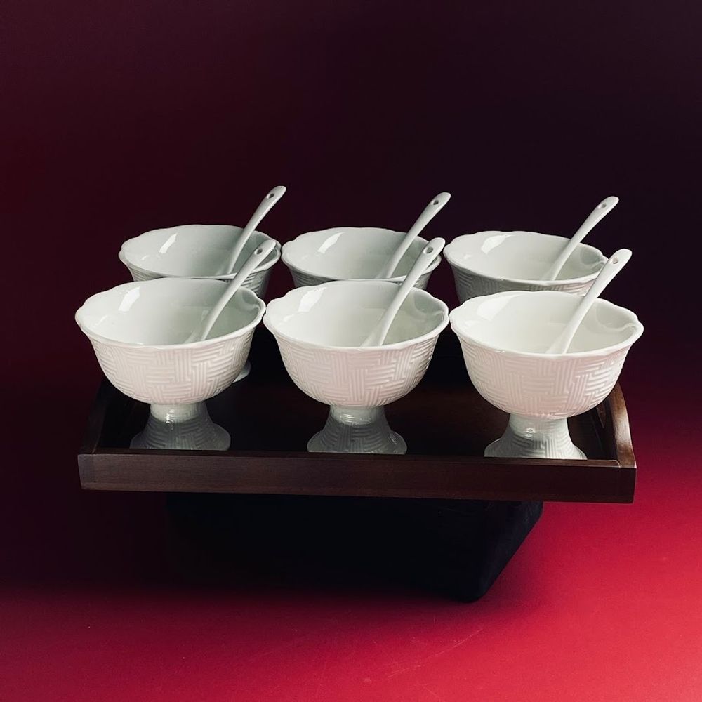 Lenardi 235-091 Набор из 6 креманок 11см с ложками на подставке TROPICAL в под.уп.(х6)Фарфор