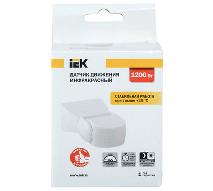 Датчик движения ДД-013 1200Вт 180град 12м IP65 белый IEK LDD10-013-1100-001