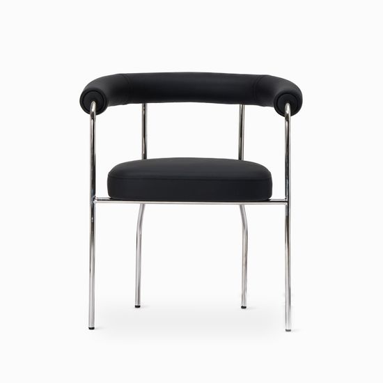 Обеденный стул Lara Arm с подлокотниками, черная экокожа, металлический каркас