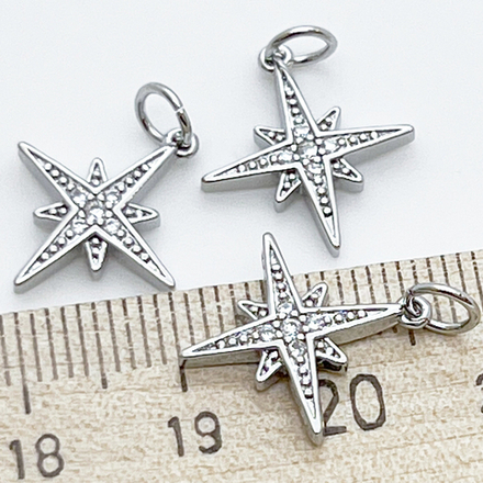 Подвеска Звезда, родиевое покрытие, фианиты, размер 16*14 мм, цена за 1 шт