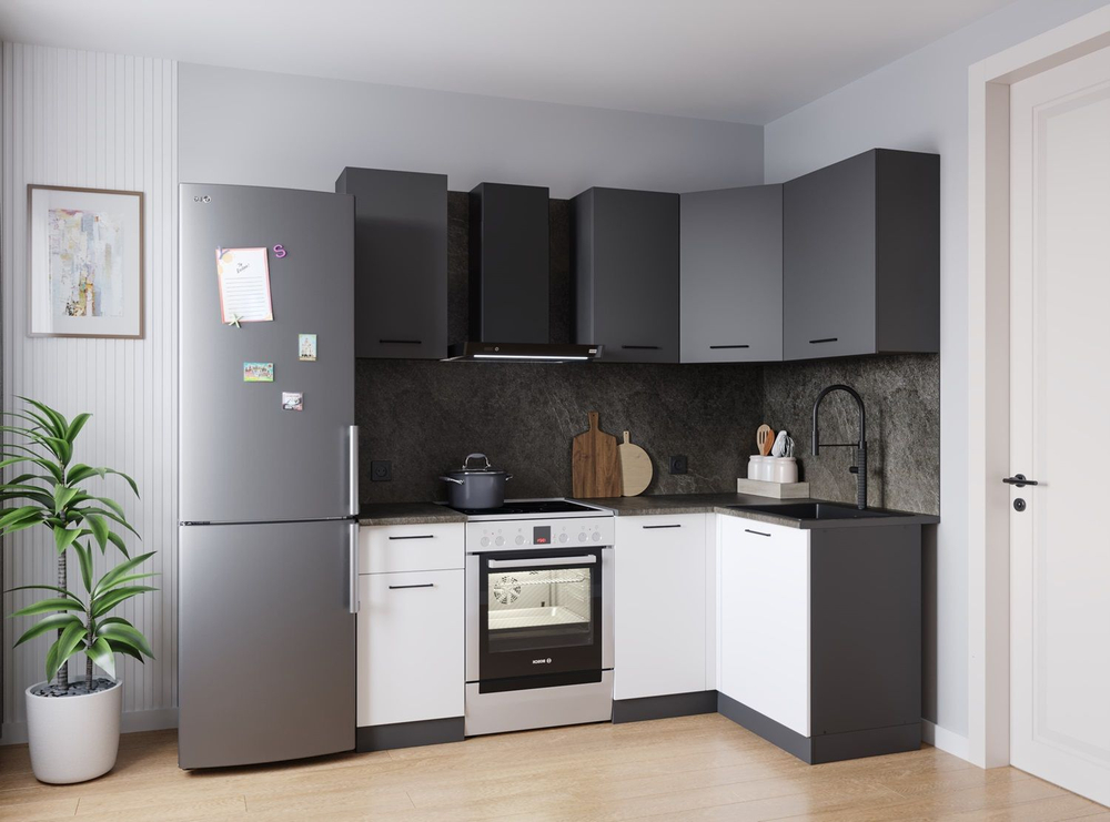 Кухонный гарнитур угловой Лофт 2000 1200 мм столешница 26 мм, с нишей для отдельно стоящей плиты, ЛДСП, компактная угловая кухня с вместительными шкафами, ящиками.