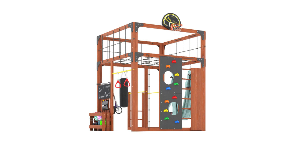 Детская площадка Савушка КУБ-1 (махагон) с гамаком для йоги