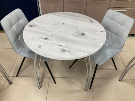 Стол обед Пластик Круг подстолье чайка хром бискайская сосна