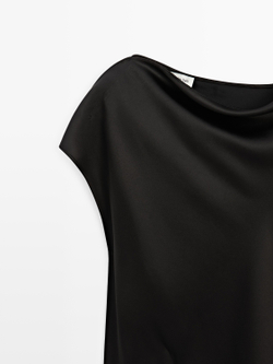 Massimo Dutti Асимметричный топ с атласной отделкой - Limited Edition, черный