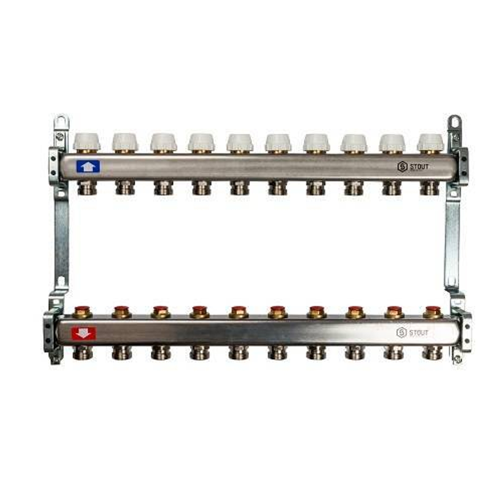 Коллекторная группа для радиаторного отопления STOUT SMS0922 - 1" на 10 контуров 3/4"EK (нерж.сталь)