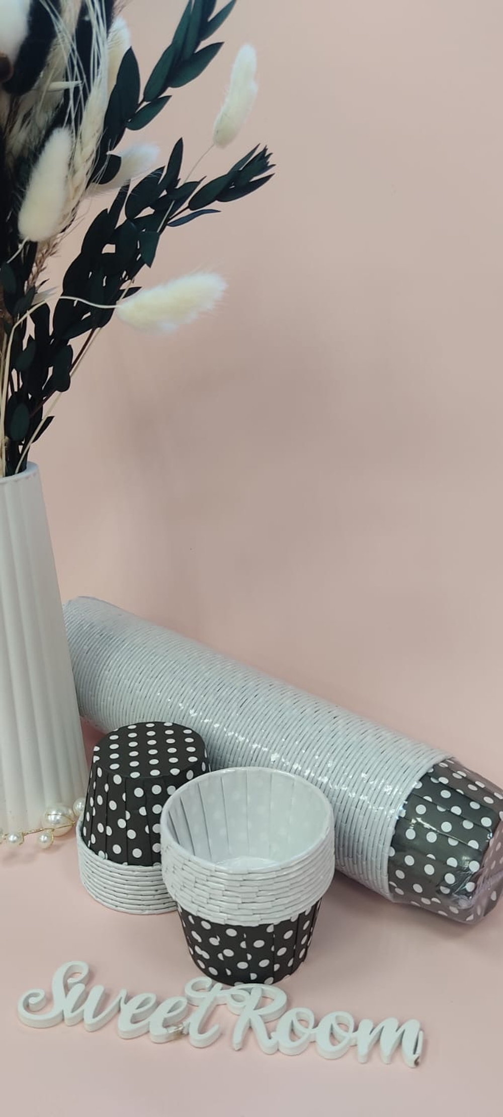 Капсула бумажная усиленная Черный фон белый горох 10шт уп d5 h4