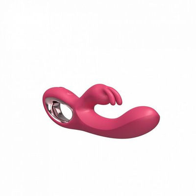 Малиновый силиконовый вибратор-кролик - 22 см. (Цвет: малиновый)