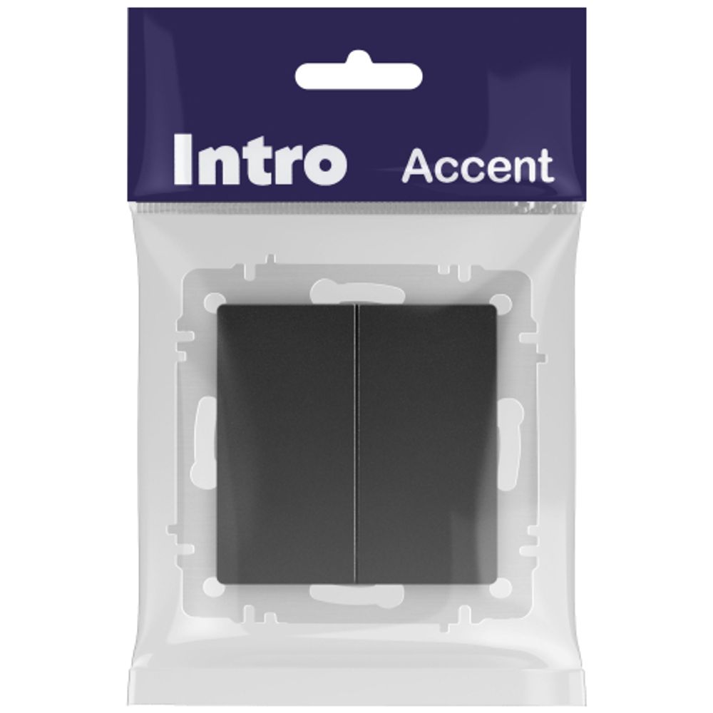 Переключатель Intro Accent 6-107-05 двойной, 10А-250В, IP20, СУ, AL/CU, антрацит | Intro