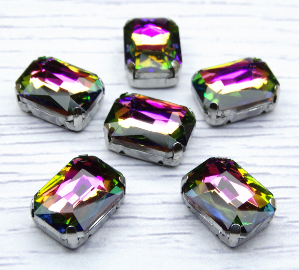 ПЦ017НН1014 Хрустальные стразы формы "октагон" в цапах, цвет: радужный, размер: 10х14 мм, 5 шт.