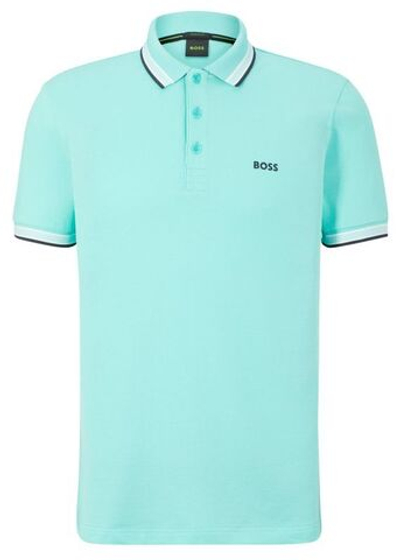 Мужское поло теннисное BOSS x Matteo Berrettini Organic-Cotton Polo Shirt With Logo - light blue