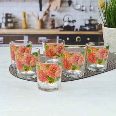 Набор стаканов 6шт 250мл "Цветы и ягодки" (низкие)