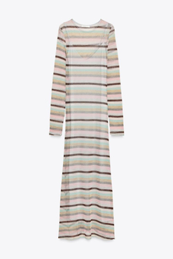 ZARA ДЛИННОЕ ПЛАТЬЕ В ПОЛОСКУ С МЕТАЛЛИЗИРОВАННОЙ НИТЬЮ, РАЗНОЦВЕТНЫЙ