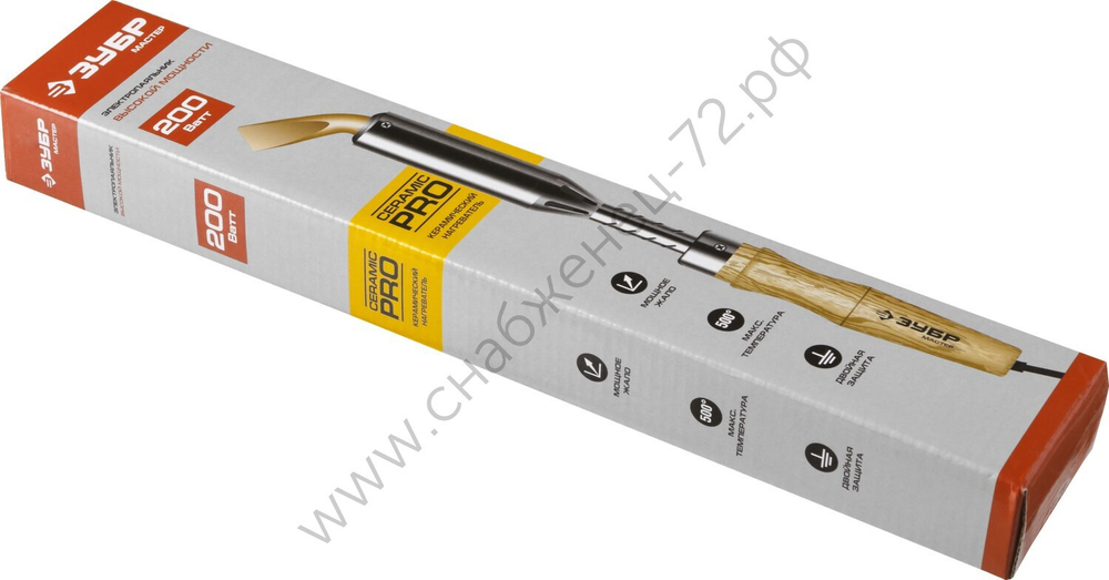 ЗУБР Ceramic PRO 200Вт клин, Высокомощный электропаяльник с деревянной рукояткой (55303-200)