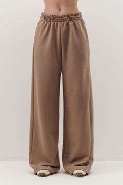 Широкие джоггеры без начеса с утяжкой цвета капучино
