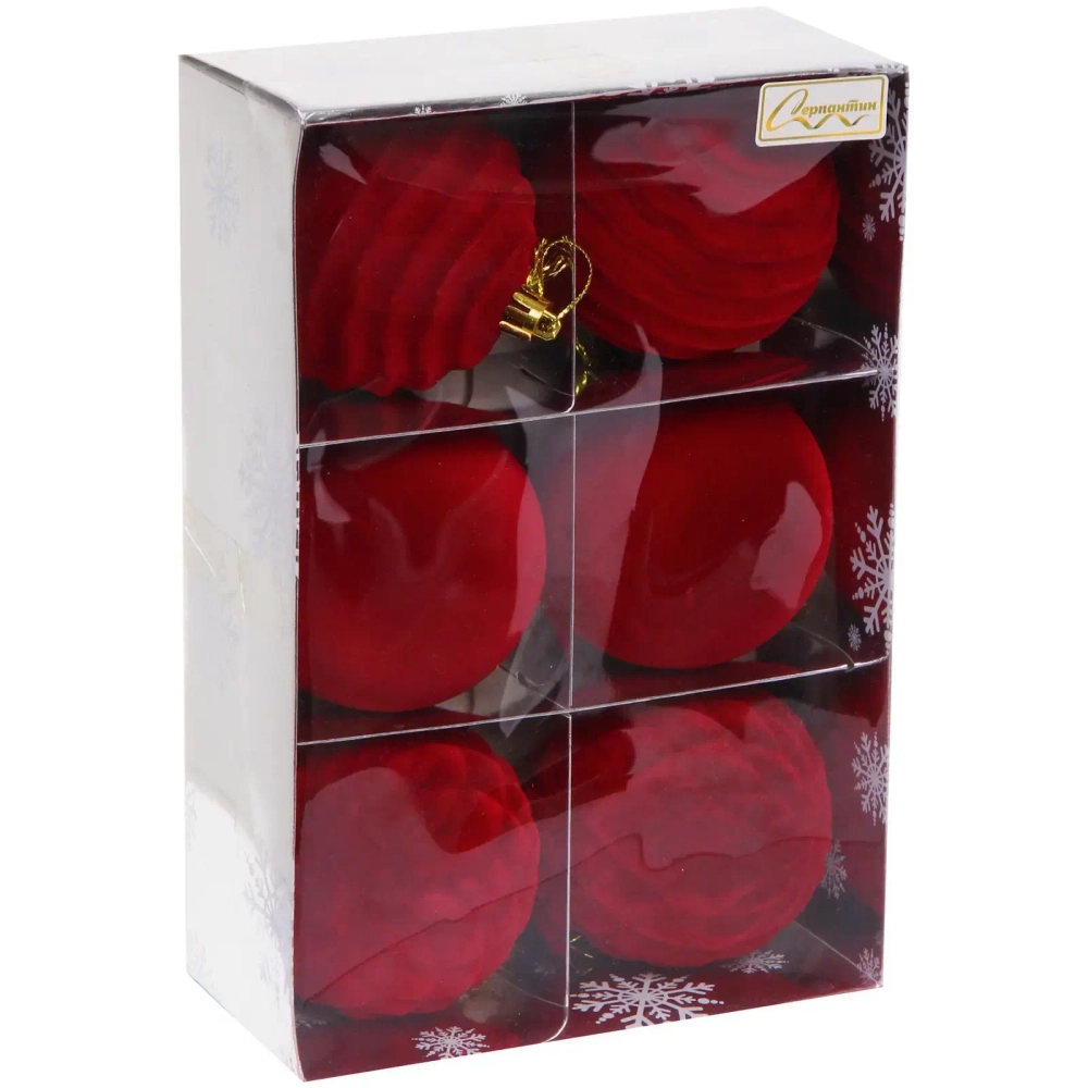 Набор шаров VELOUR «Стильная зима» 8 см (набор 6 шт), Рубин