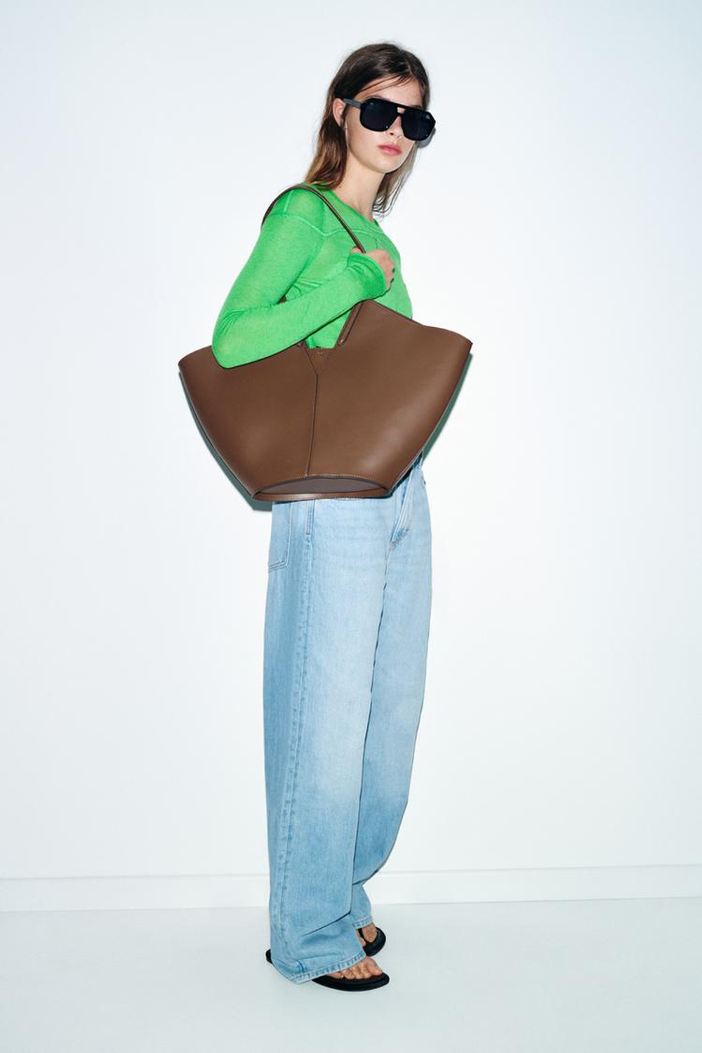 ZARA БОЛЬШАЯ СУМКА-ШОПЕР CAPAZO, КОРИЧНЕВЫЙ