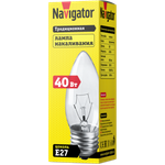 Стандартная лампа накаливания Navigator NI-B-40-230-E27-CL 40W свеча прозрачная