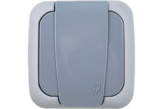 Розетка VIKO Palmiye с заземлением с крышкой накладная IP54 серая 04436