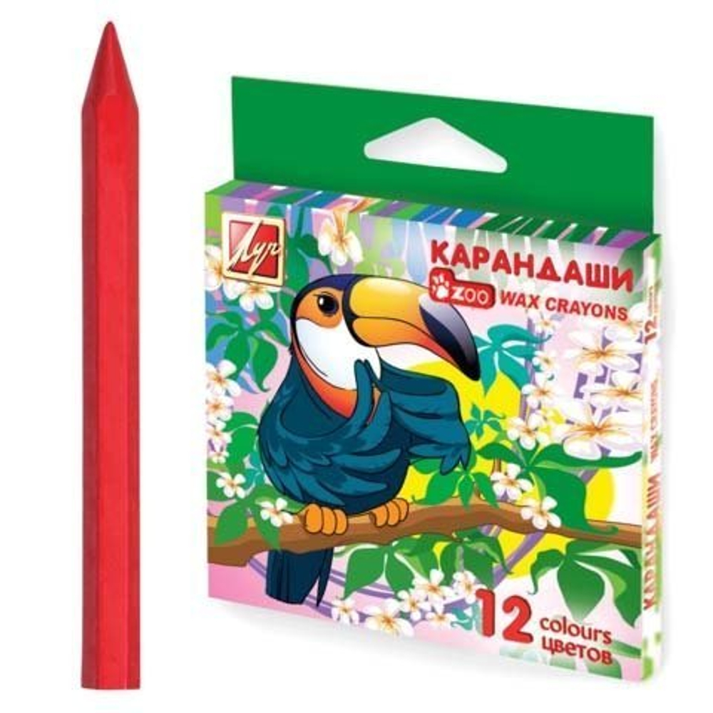 Мелки восковые Луч 12 цв., "ZOO", шестигранные, диаметр 8 мм, картонная упаковка, европодвес