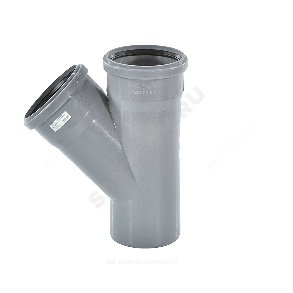Тройник PP-H серый BASE Дн 50х50х45гр б/нап в/к VALFEX 22050050