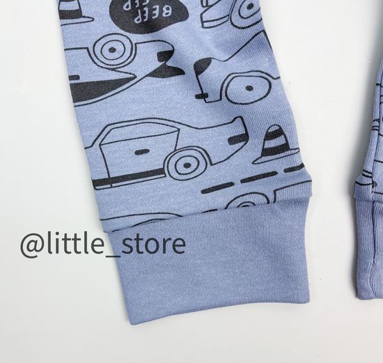 Штанишки хлопковые "Быстрые машинки" серо-голубые