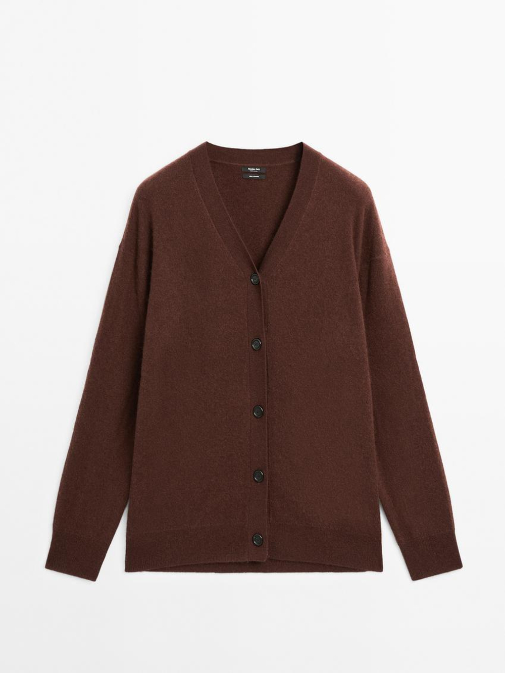 Massimo Dutti Кардиган оверсайз из 100% кашемира с V-образным вырезом, терракотовый