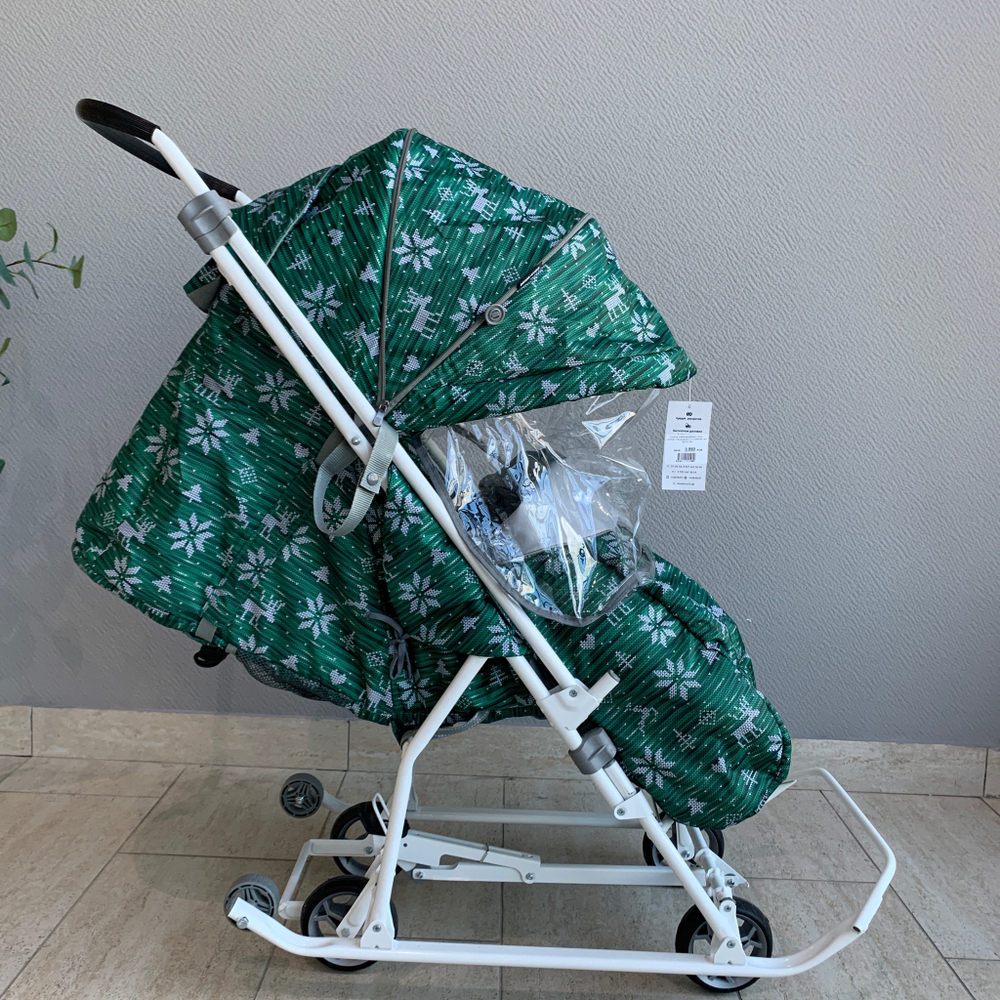 Коляска комбинированная (санки - коляска) «Наши детки 3-1К» зеленая (арт.  НДТ3-1К/6)