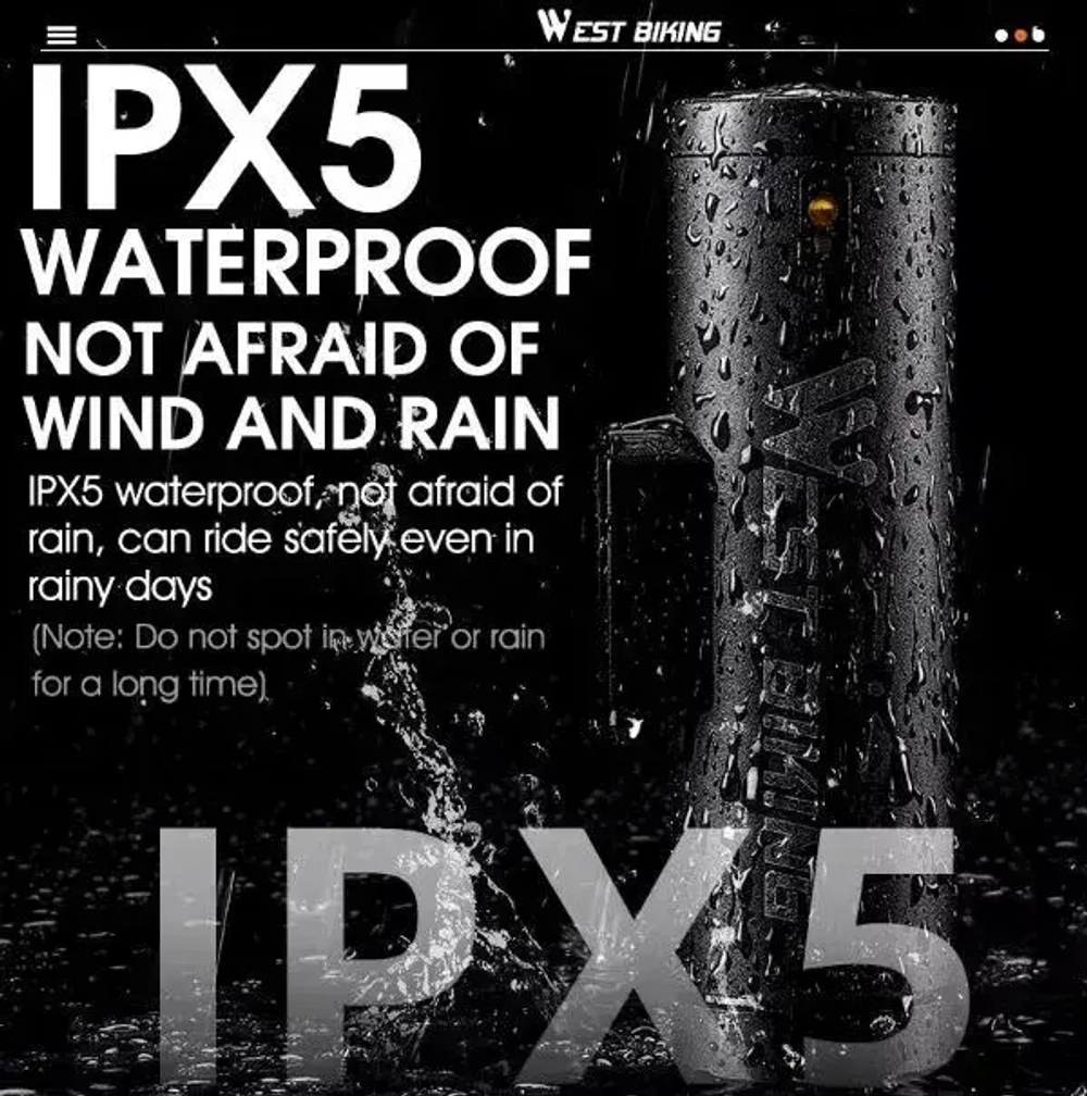 Фонарь велосипедный, передний West Biking YP0701332 (аккум. 2000 mAh, 5 режимов,USB)