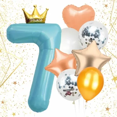 Набор шаров 8 шт «7 - Prince», голубой (цирфа + 7 шаров)