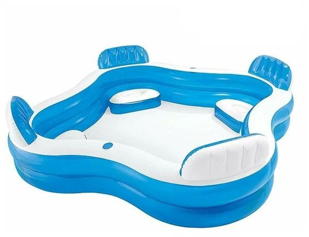 Бассейн надувной Intex 56475 Swim Center Family Lounge 229х229х66 см / Квадратный бассейн Интекс с сиденьями и спинками для дачи и отдыха