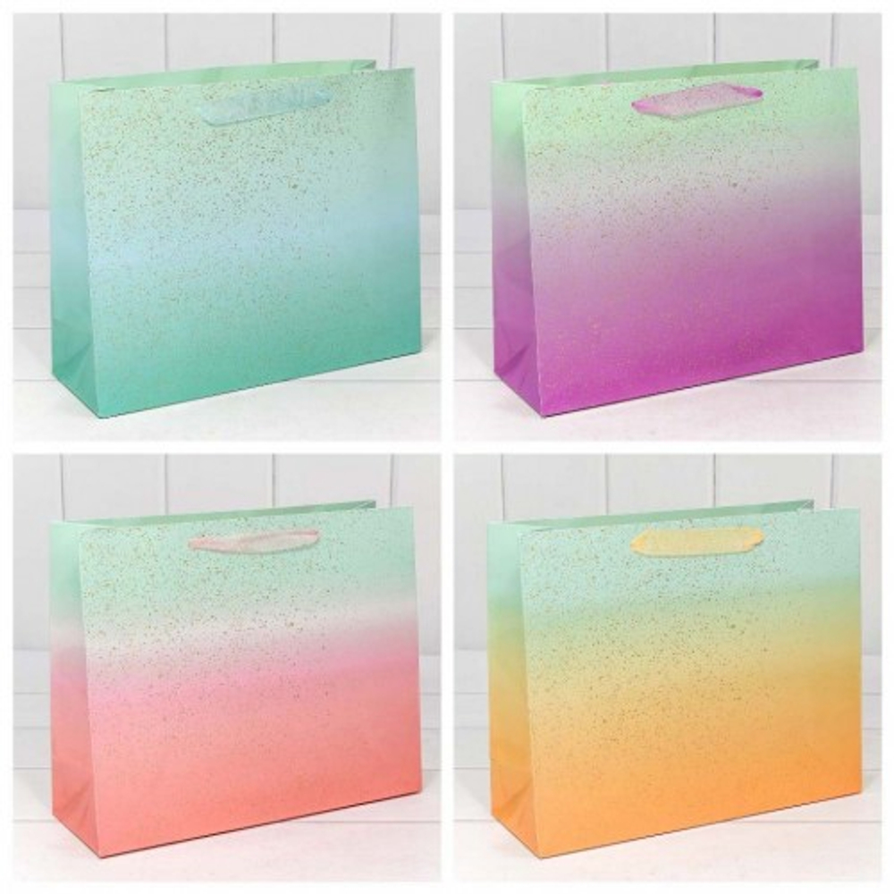 Пакет подарочный 32х26х11см "Градиент" с блестящими вкраплениями (Микс)